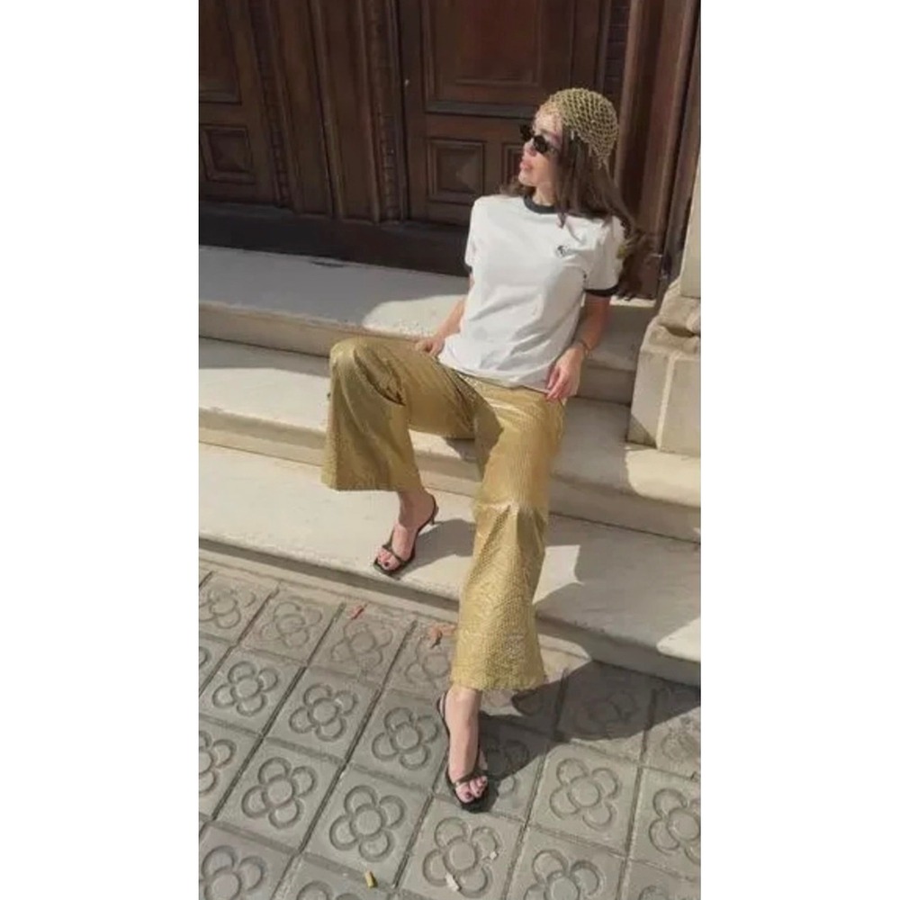 NWT SLEEPER Supernova Gold Sequin Wide-Leg Pants ‎ Glam Sz Small $158